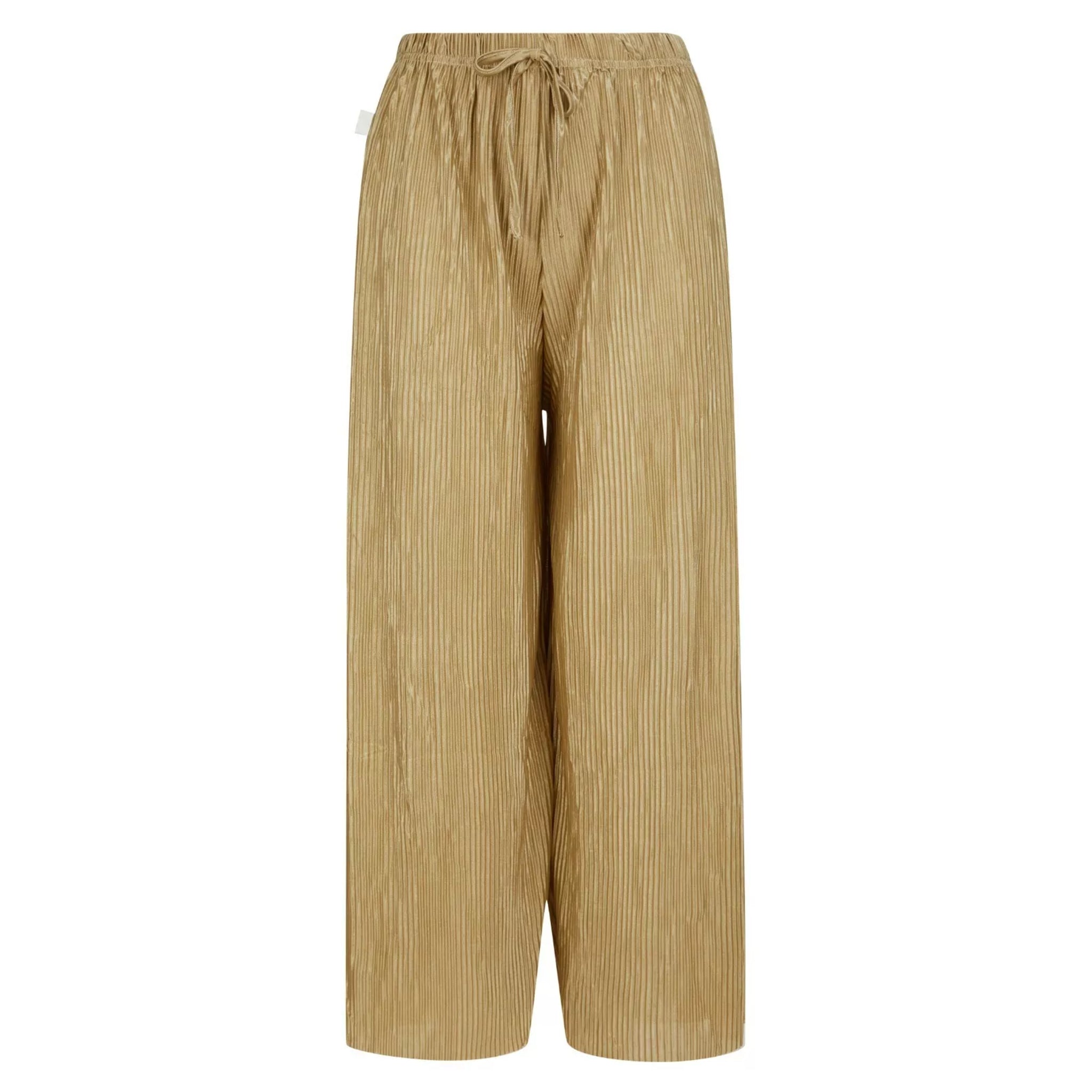 Ladies soft touch cropped trousers in light pistachio – lightweight wide leg casual pants with elasticated drawstring waist.